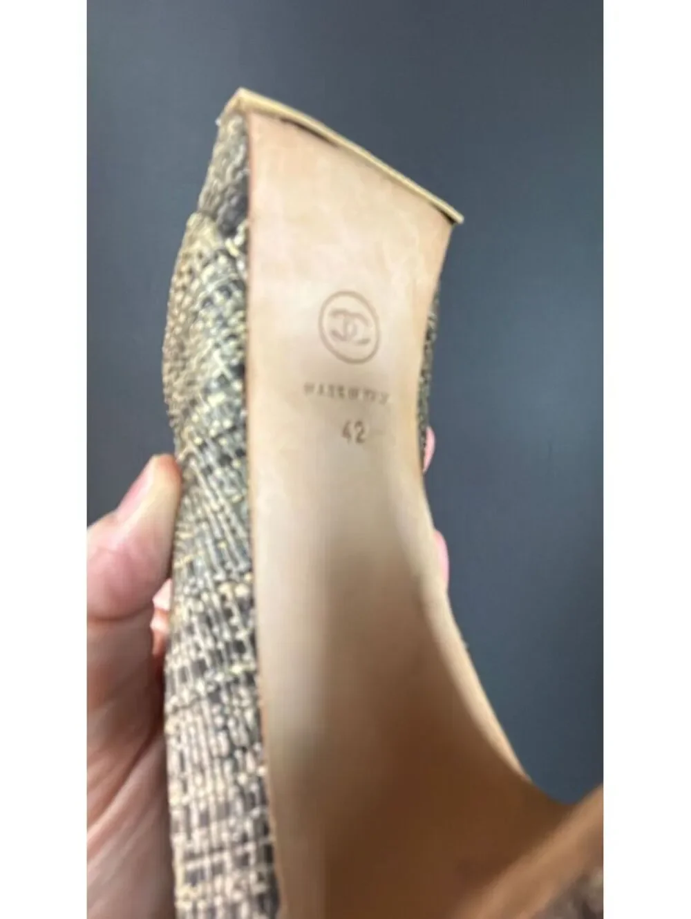 Chanel Gold Toe Woven Heel Size 42